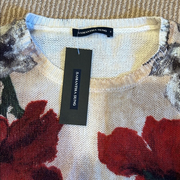 NWT ANTHRO x SAMANTHA SUNG 100% cashmere garden Red Floral sweater size small - Picture 11 of 12